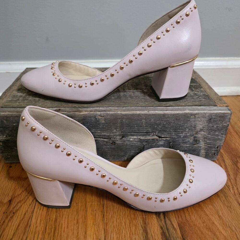 ​Cole Haan Pink Leather Studded D’Orsay Block Heel Pumps Size 7.5B